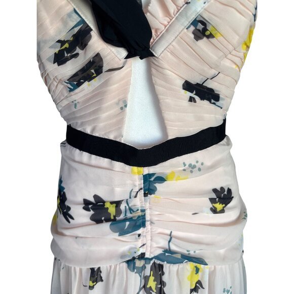 Self-Portrait‎ Dress Size 8 Pink Floral Chiffon Front Tie Midi Wedding Occasion - Picture 4 of 12